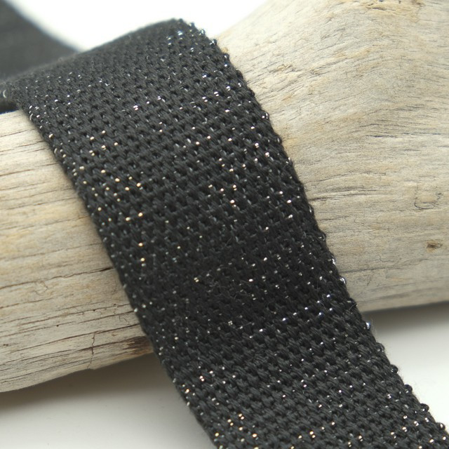 Sangle Coton Lurex Argent 30MM Noir - Maison Klem